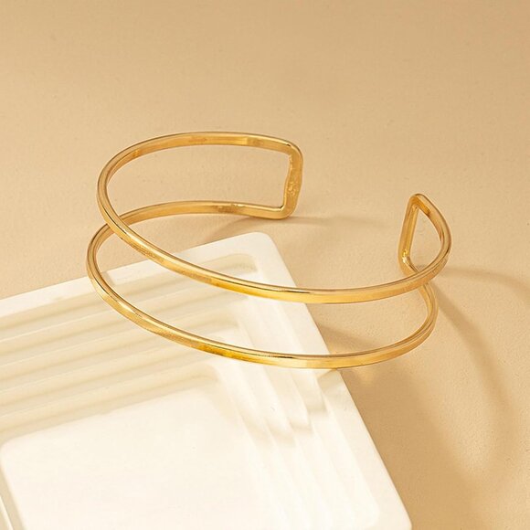 Gold Women Arm Cuff Bracelet Adjustable Layered Chic Jewelry - Picture 6 of 7